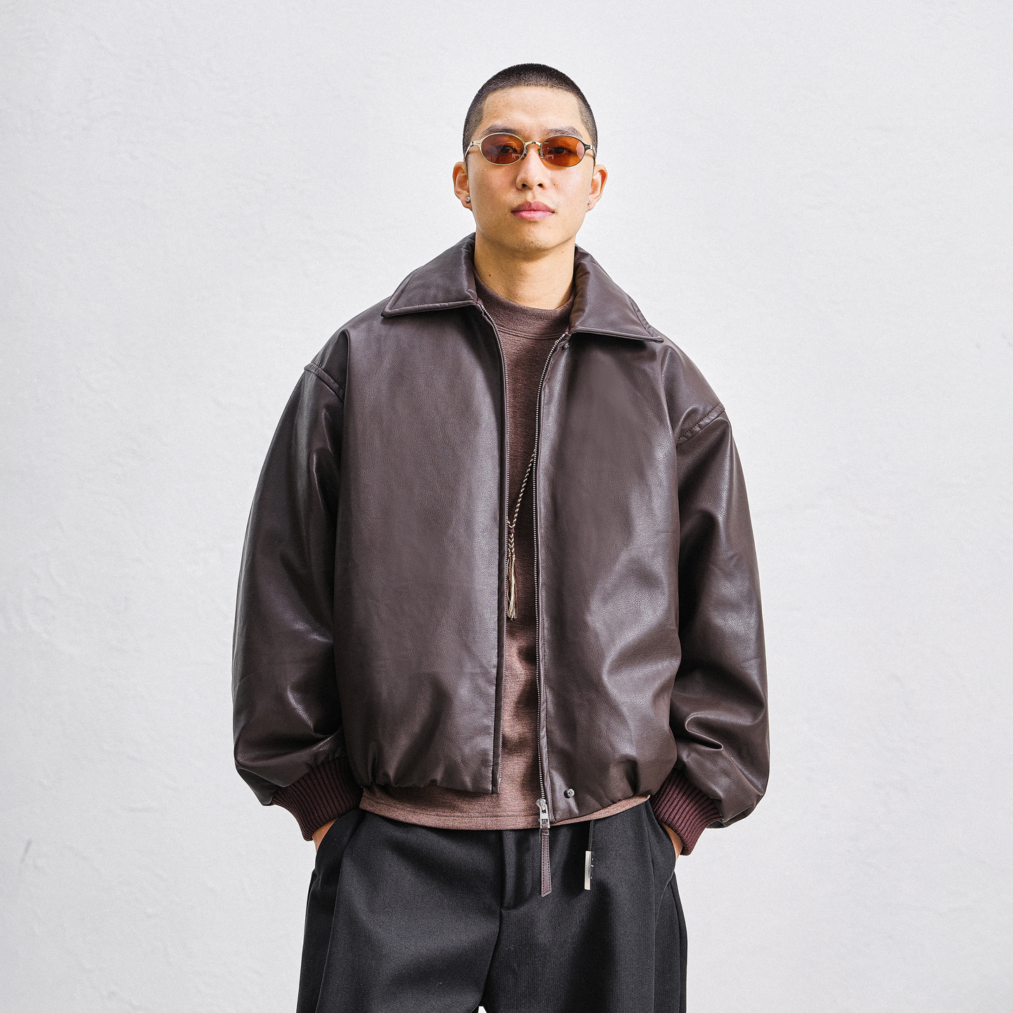 JUPSTUDIO双拉链翻领皮衣羽绒服男冬季轻熟风纯色百搭防寒服外套