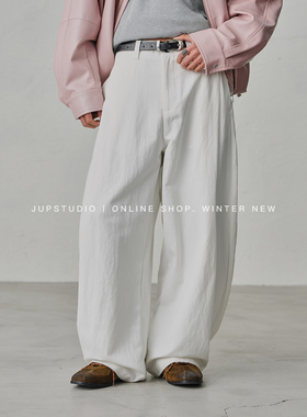 JUPSTUDIO极简风白色休闲裤男士宽松直筒长裤垂感老钱百搭阔腿裤
