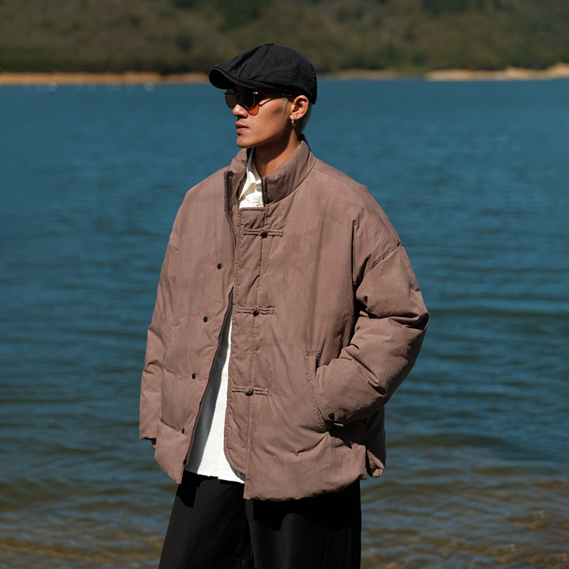 JUP秋冬新中式盘扣拉链立领轻薄款羽绒服男2024新款宽松保暖外套