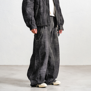 长裤 宽松直筒老爹裤 男秋冬厚款 JUPSTUDIO做旧水洗加绒阔腿牛仔裤