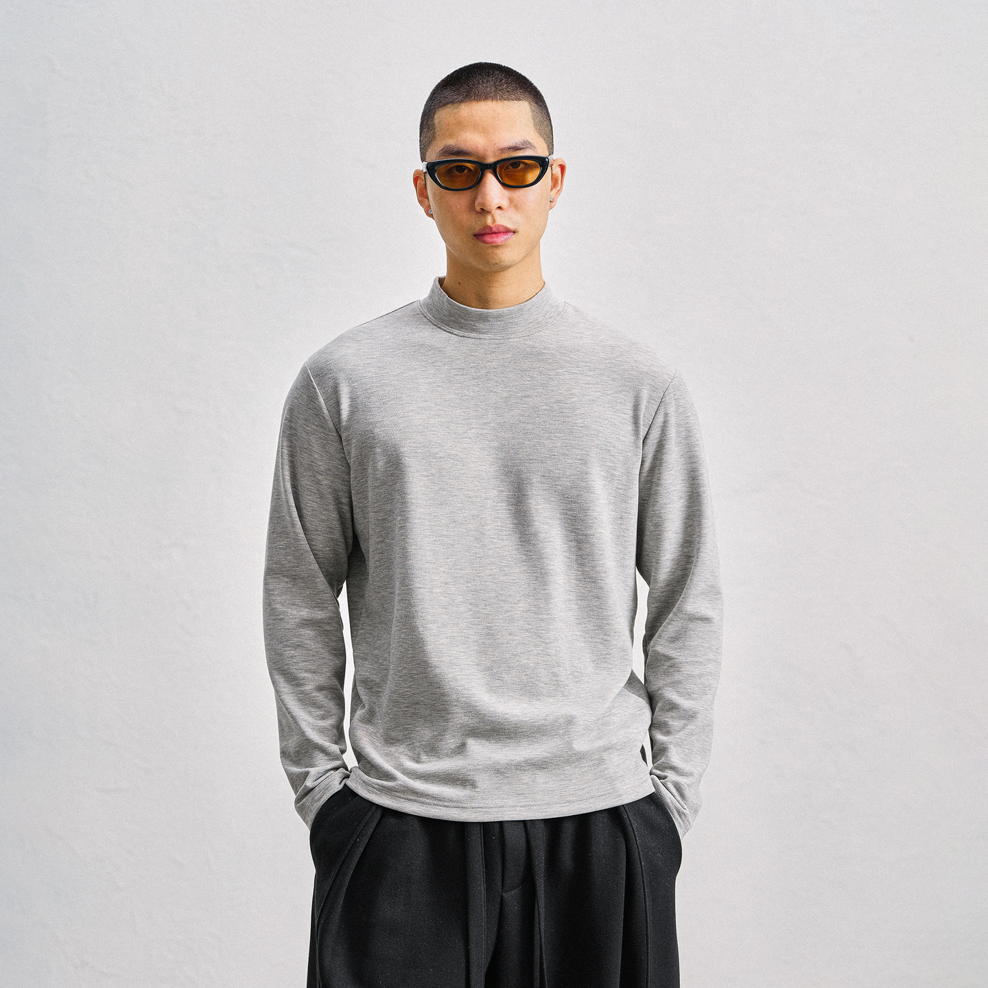 基础款内搭半高领长袖T恤男