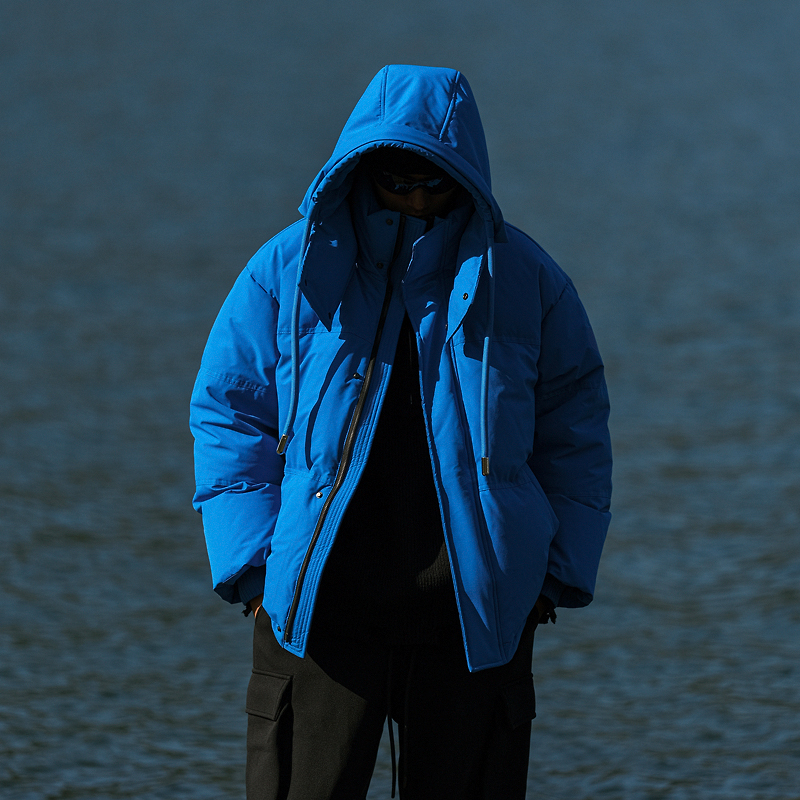 JUP日系潮牌纯色连帽白鸭绒羽绒服男冬季新款宽松保暖加厚外套潮