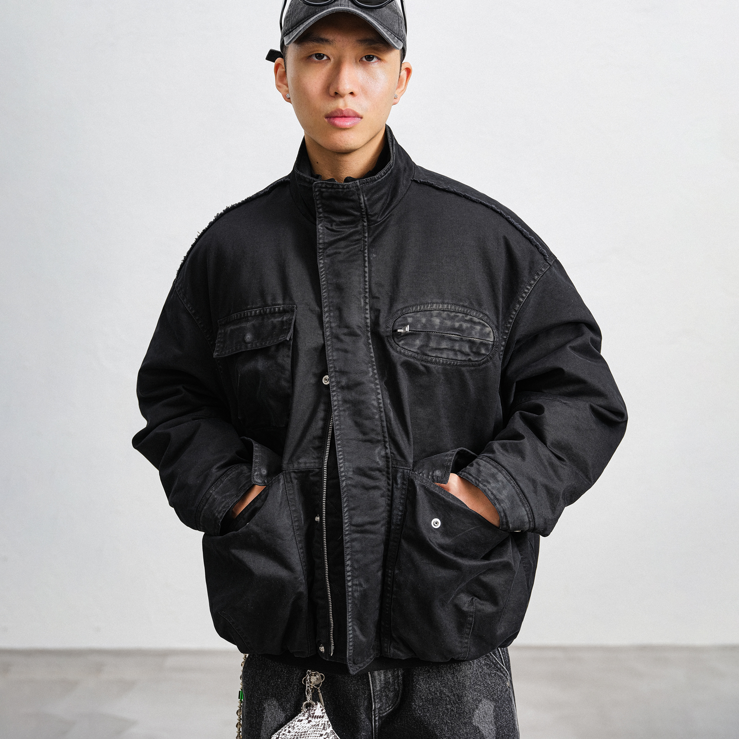 JUPSTUDIO工装拉链口袋羽绒服男