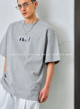 JUPSTUDIO重磅基础灰色短袖T恤男宽松oversize休闲简约百搭上衣