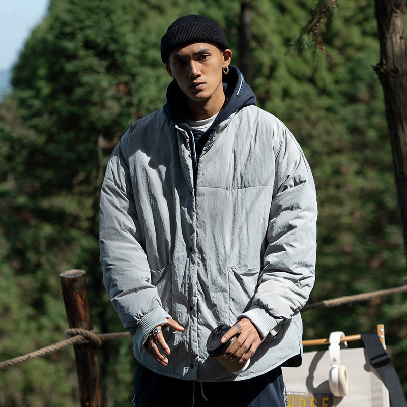 不对称运动短款羽绒服无领日系