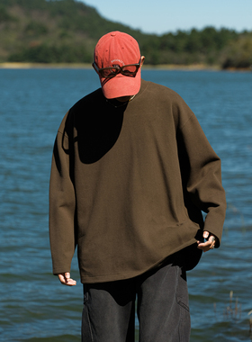 JUPSTUDIO日系简约纯色廓形长袖t恤男春秋宽松休闲内搭打底衫上衣