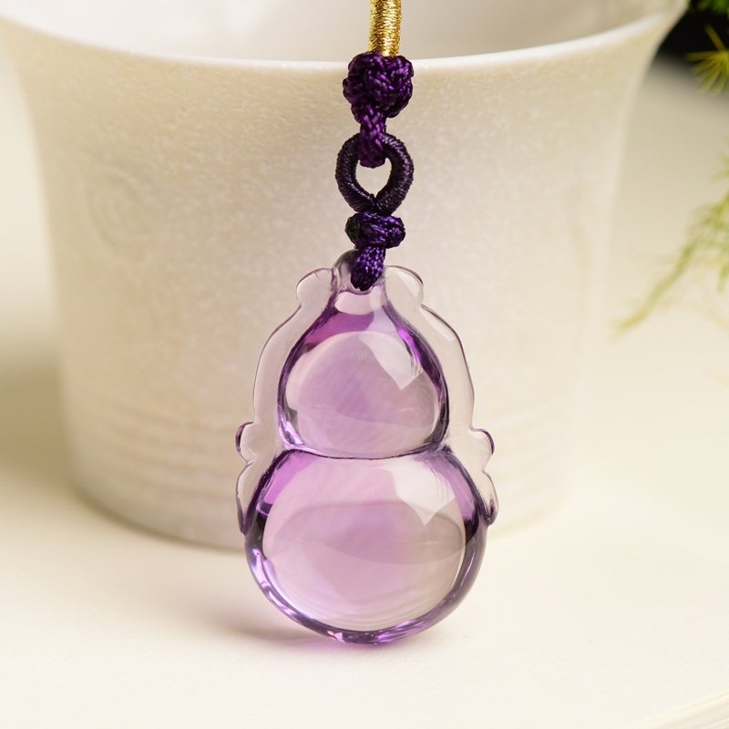 天然紫水晶葫芦吊坠福禄挂件男女项链晶体干净通透水晶饰品礼物