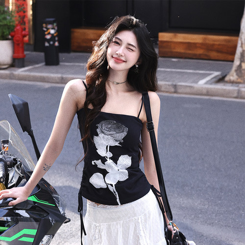 AZure法式复古玫瑰印花背心吊带