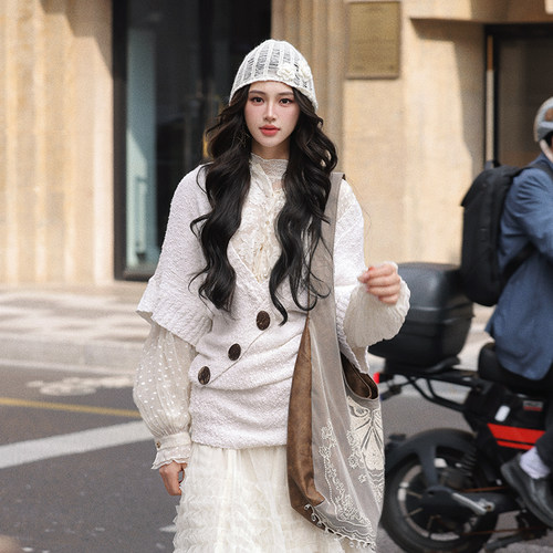 AZure法式复古纯手工花朵针织帽