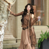 AZure温柔风复古波点斜肩上衣法式 网纱长袖 T恤女内搭外穿通勤百搭