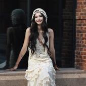 AZure法式 饰帽流苏飘带气质毛线帽简约女 复古手工钩花针织镂空装