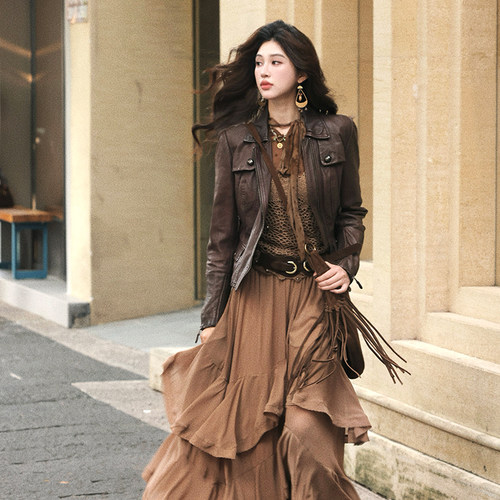 AZure修身pu皮衣短外套真皮工艺