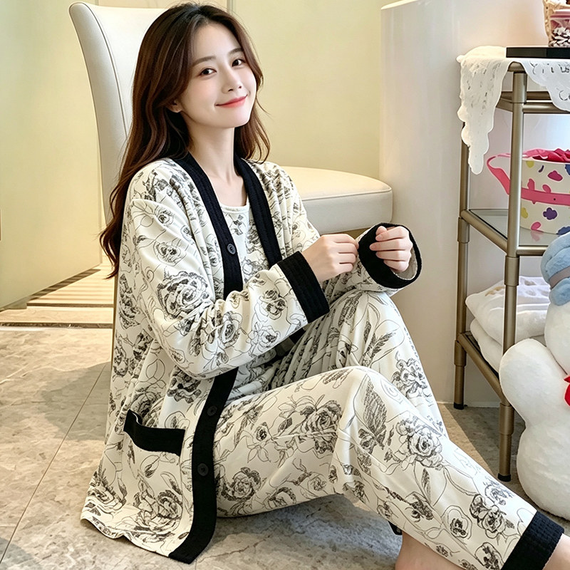 孕妇月子服秋冬款产后哺乳睡衣