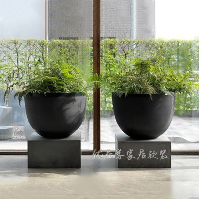 酒店大堂售楼部装饰大花瓶柱台装饰插花花器砂岩面简约现代大花盆