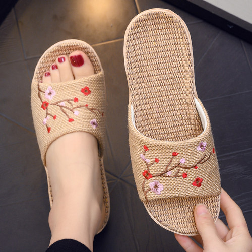 亚麻夏季静音防滑防臭居家凉拖鞋