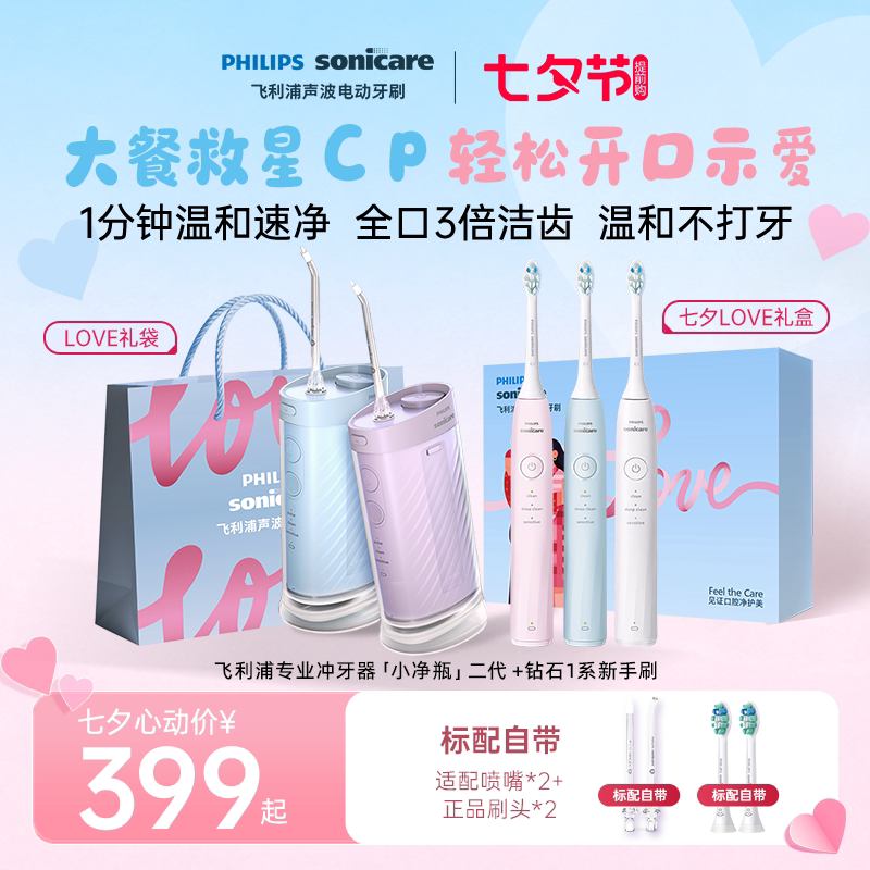 【七夕礼物】飞利浦冲牙器便携式洗牙器水牙线正畸牙缝新婚礼物