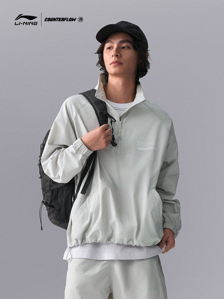 LI NING CF 레트로 재킷 남성 풀오버 긴팔 코트 야외 스탠드 칼라 재킷 느슨한 가을 겨울 러닝 스포츠웨어