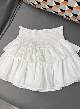 丁妮妮自制蛋糕裙女白色雪纺蓬蓬裙高腰a字半身裙黑色芭蕾风短裙