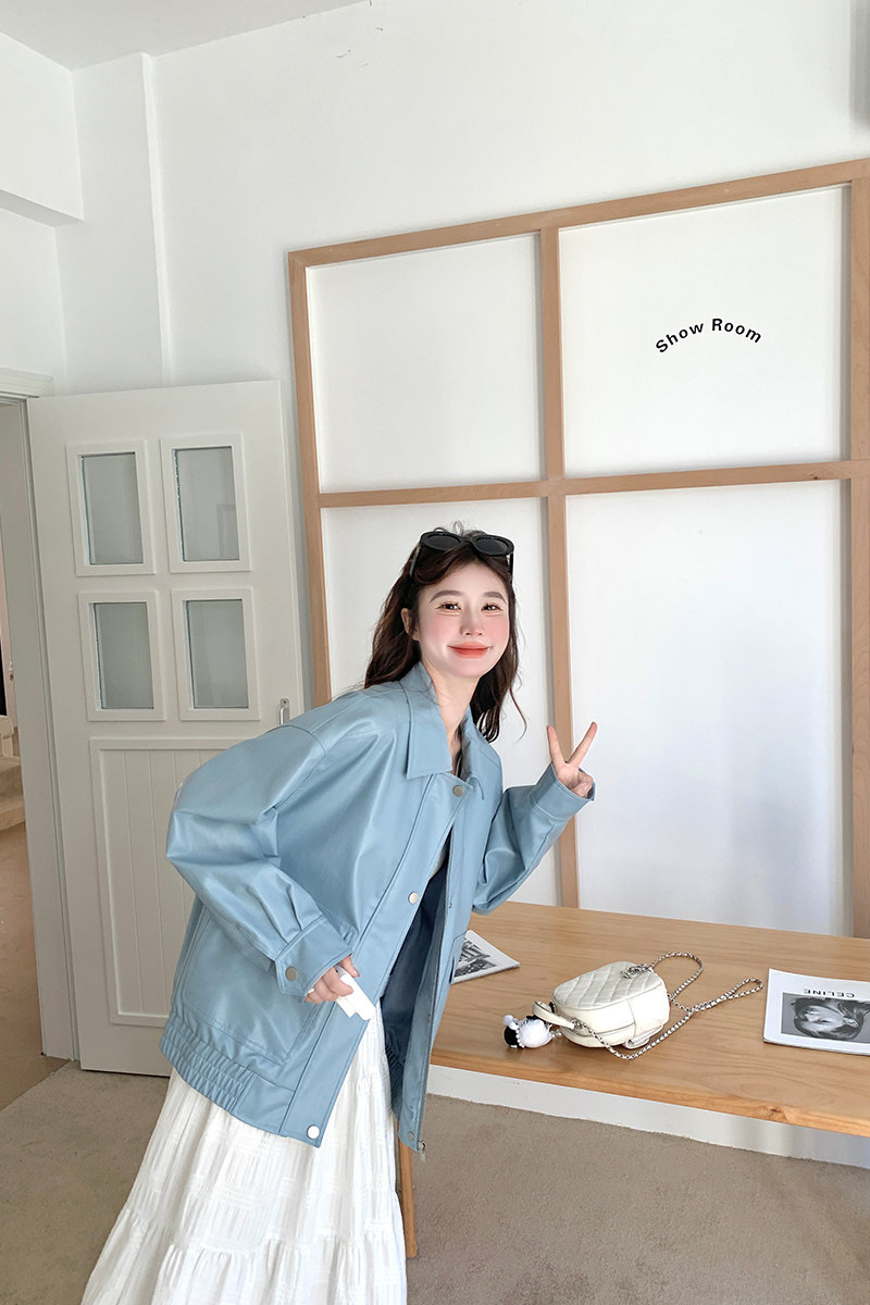 【春装有货】蓝色机车皮衣外套2D079-8906P150控218,女装皮衣,2D079