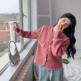 韩系V领粉色小香风羽绒服女冬季短款2024新款鸭绒内胆小个子外套，女装短外套，浙宝129