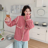 韩系V领粉色小香风羽绒服女冬季短款2024新款鸭绒内胆小个子外套，女装短外套，浙宝129