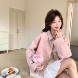 【春装有货】粉色麂皮绒花边夹克外套2D079-8907P145控208，女装短外套，浙宝129