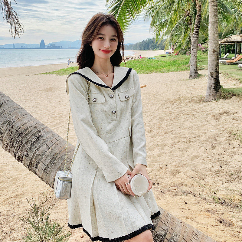 今年流行海军领连衣裙女2025春季新款高级设计感减龄独特漂亮裙子,女装连衣裙,浙宝129