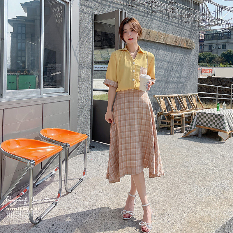 甜酷学院风套装裙时尚休闲polo领衬衫连衣裙女夏格子半身裙高级感,女装套装/套裙,浙宝129