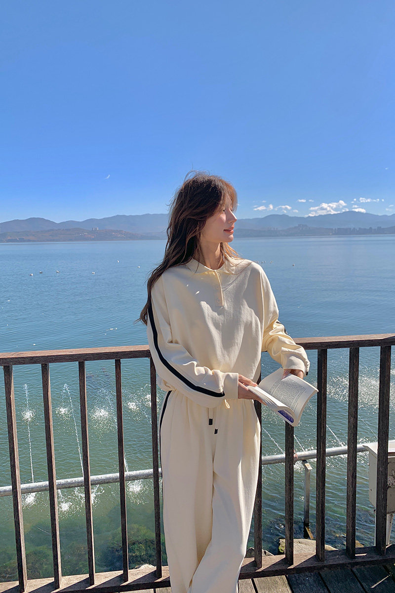 高级松弛感穿搭运动卫衣女2025春季新款米白色长裤,女装运动套装,浙宝129
