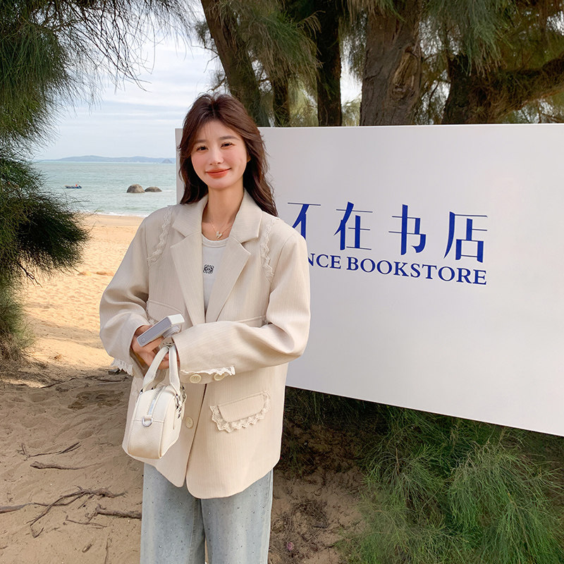 【春装有货】暗纹理蕾丝拼接西装2D079-8910P145控208,女装西装,2D079