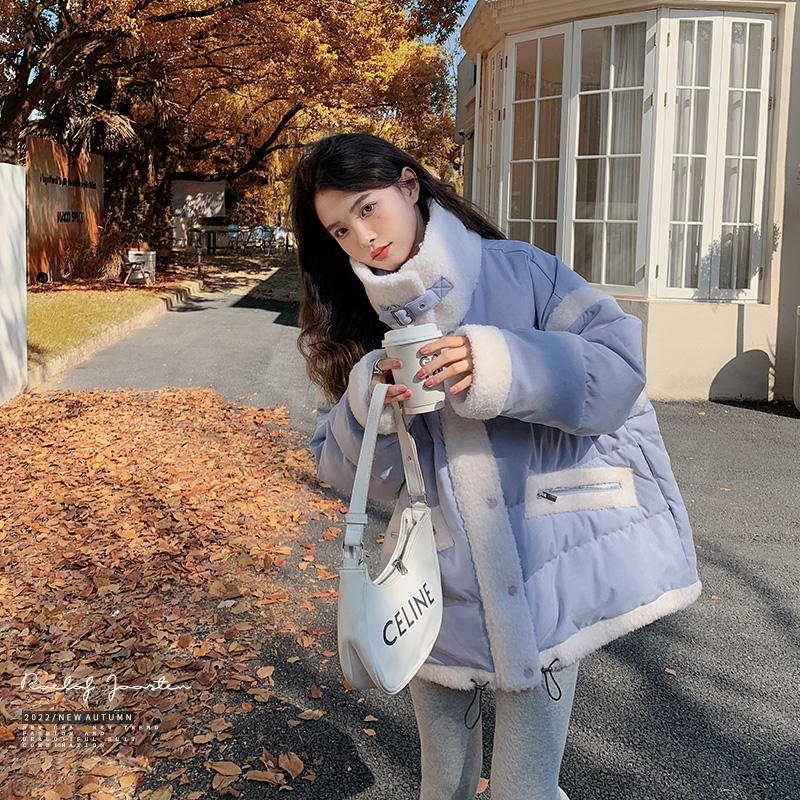 【现货】有买家秀两色羊羔毛拼接棉衣ZB129-8022P195控278，女装棉衣/棉服，浙宝129