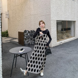 黑色重工气质连衣裙套装女秋2025新款法式打底衫波点吊带裙两件套，女装套装/套裙，浙宝129