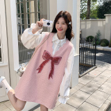 粉色甜美假两件拼接连衣裙女小个子2025秋季新款法式小香风衬衫裙，女装连衣裙，浙宝129