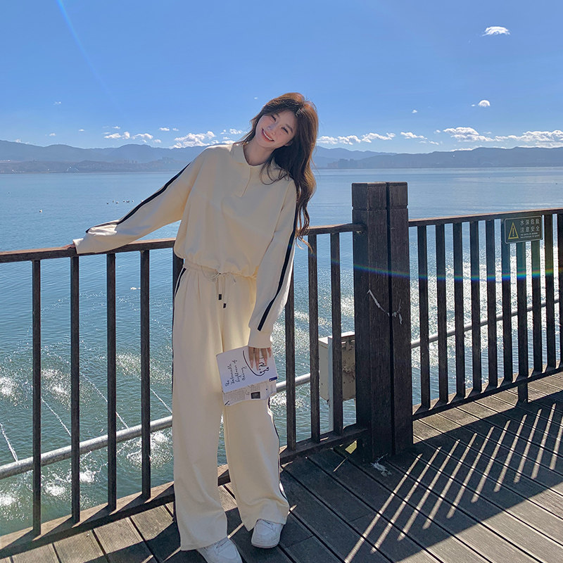 高级松弛感穿搭运动卫衣女2025春季新款米白色长裤,女装运动套装,浙宝129