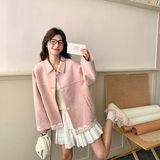 【春装有货】粉色麂皮绒花边夹克外套2D079-8907P145控208，女装短外套，浙宝129