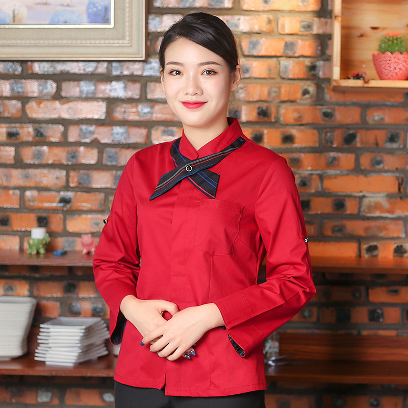 餐饮酒店咖啡蛋糕饭店茶楼冬季服务员工作服长袖工衣制服套装定制