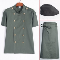 Зеленая футболка, фартук, берет, короткий рукав