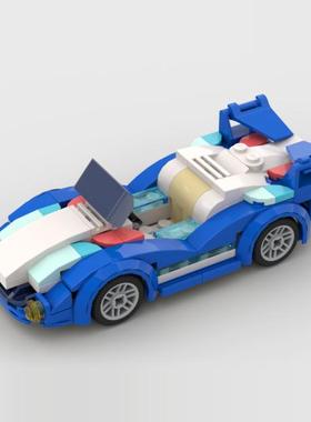 小颗粒积木电子版搭建步骤图纸蓝色跑车 MOC-178165