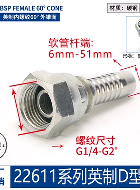 22611英制60度外锥面伊顿标准液压油胶管接头高压扣压式软管配件