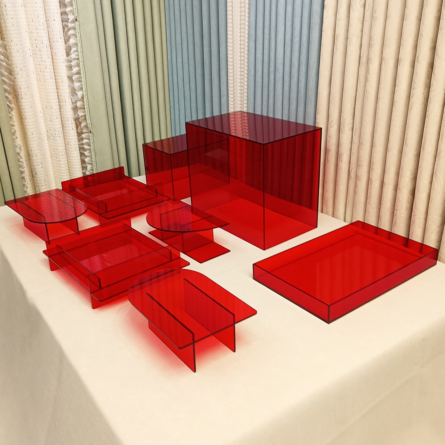 甜品摆台装饰件烘焙店用品半透明亚克力定制托盘蛋糕点心展示架子