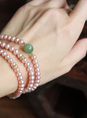 特推一朵时光天然金粉珍珠手链