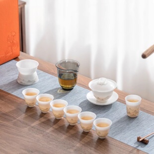 高颜值陶瓷冰种白瓷羊脂玉功夫茶具套装 新款 家用送礼高档礼盒装