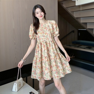 纯棉连衣裙女童夏季薄款裙子碎花短袖亲子百搭女士裙中大童中长裙