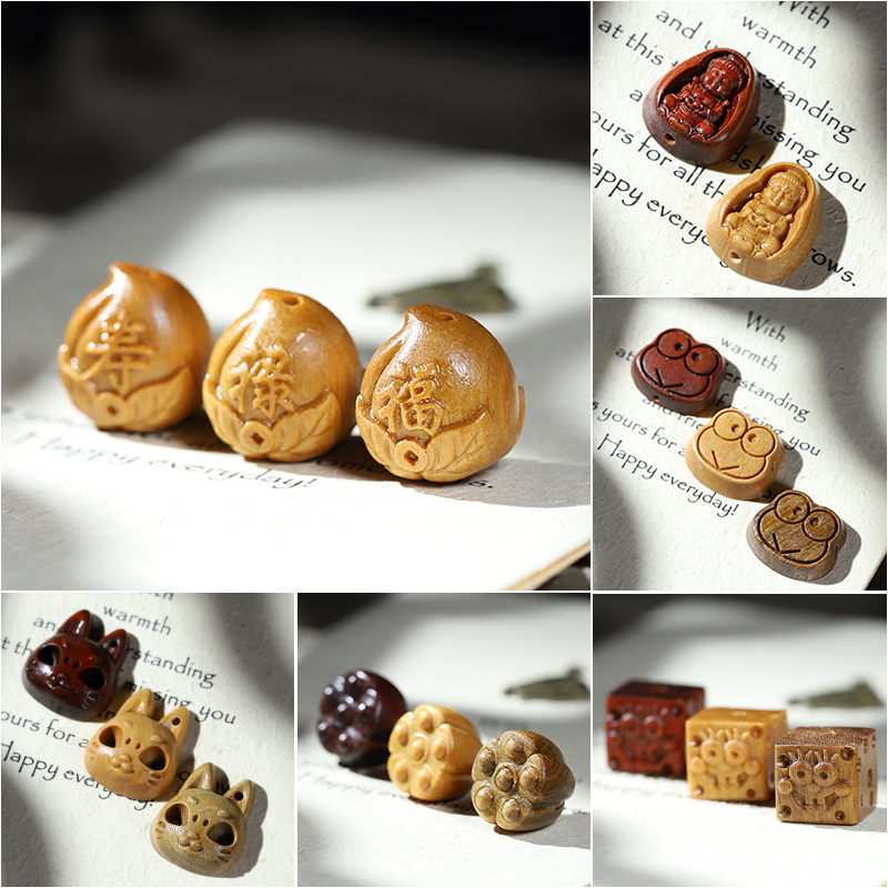 檀木木雕小动物手工DIY配件配饰