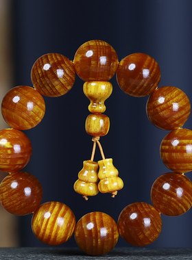 琥珀木未镶嵌全透光佛珠文玩手链