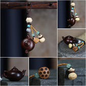 紫檀木把把壶汽车钥匙扣把把胡小茶壶手把件手机链吊坠内饰挂件