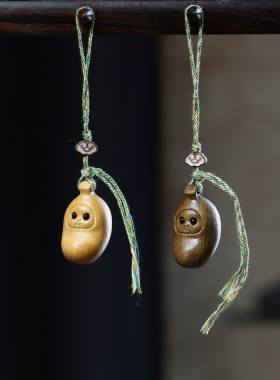 檀香木雕可爱香蕉diy手机链挂件