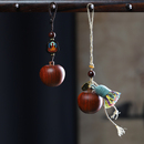 紫檀木平安喜乐实木创意雕刻苹果包包挂件钥匙扣流苏项链挂饰