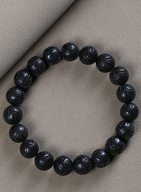 紫光檀民族风雕刻佛珠手串