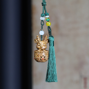 绿檀木镂空雕刻小鹿挂件葫芦扩香香囊吊坠手机饰品钥匙扣礼品